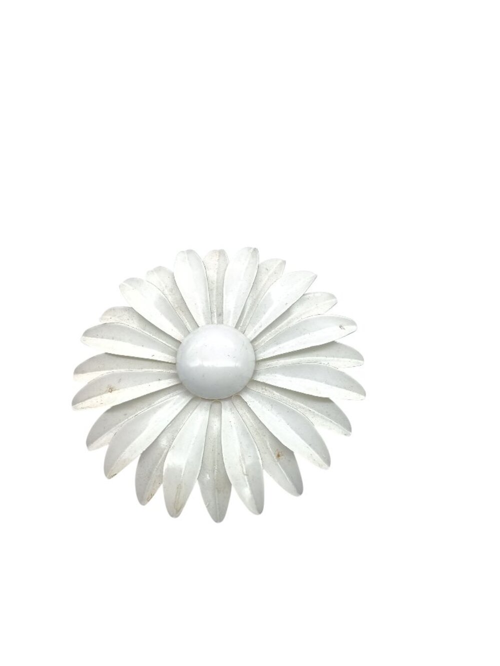 Vintage White Enamel Daisy Flower Brooch Pin Gold-Tone Backing Mid-Century Jewel